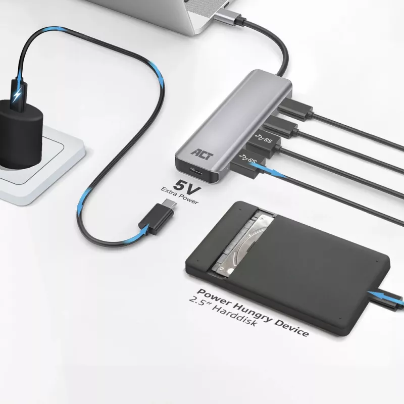 Hub USB 3.2 Gen 1 Type-C ACT AC7072 5000 Mbit/s preto cinzento