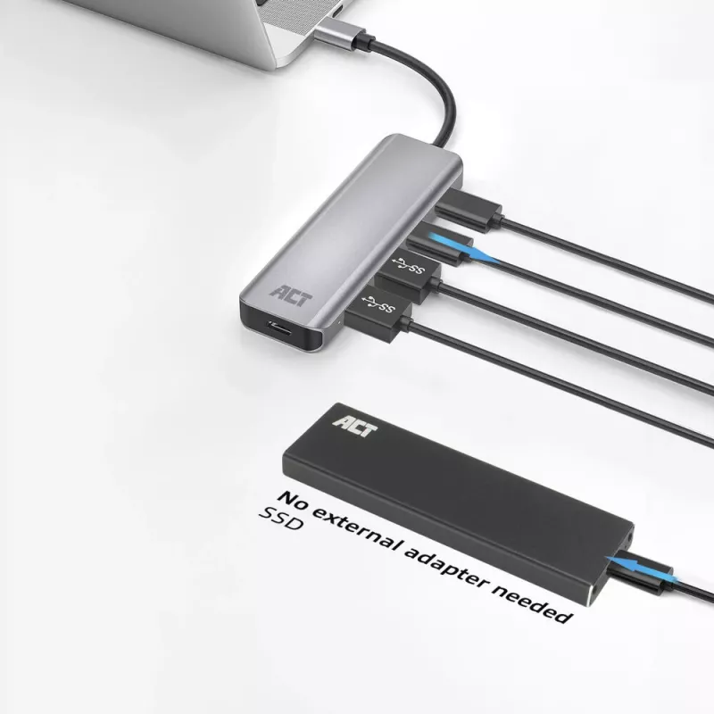 Hub USB 3.2 Gen 1 Type-C ACT AC7072 5000 Mbit/s preto cinzento
