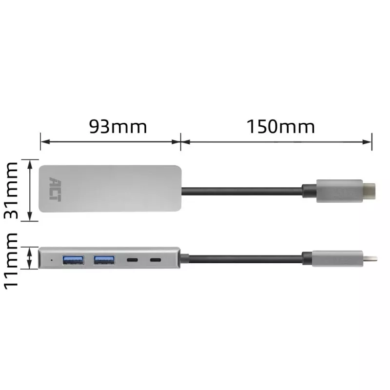 Hub USB 3.2 Gen 1 Type-C ACT AC7072 5000 Mbit/s preto cinzento