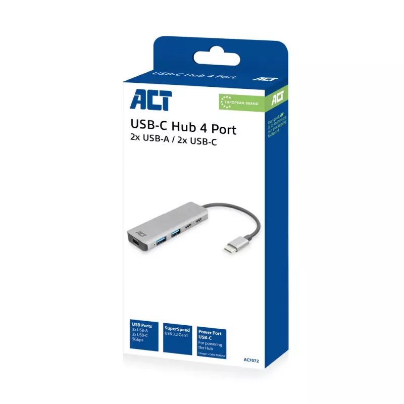 Hub USB 3.2 Gen 1 Type-C ACT AC7072 5000 Mbit/s preto cinzento