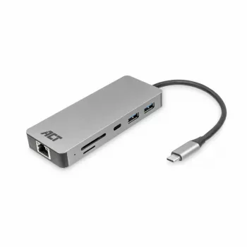 Docking station USB-C 4K ACT para 1 monitor HDMI, Ethernet, USB-C, USB-A, leitor de cartões e passagem PD