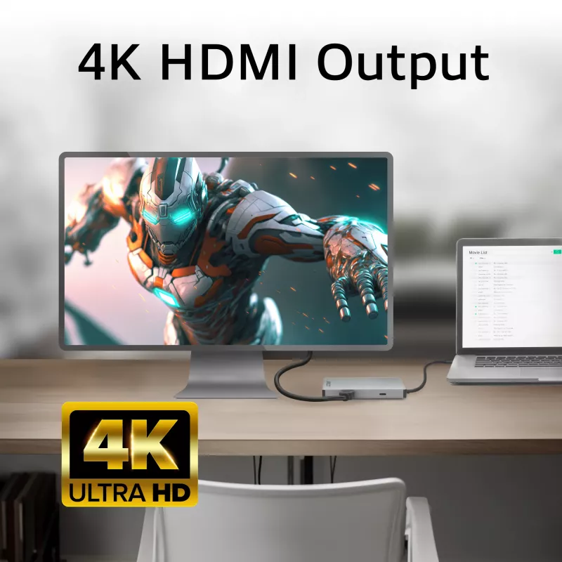 Docking station USB-C 4K ACT para 1 monitor HDMI, Ethernet, USB-C, USB-A, leitor de cartões e passagem PD
