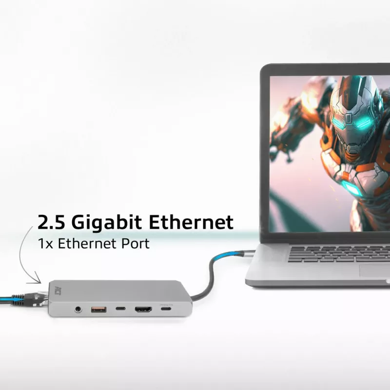 ACT AC7095 estação de acoplamento USB-C, USB 3.2 Gen 1, com fios, cinzento
