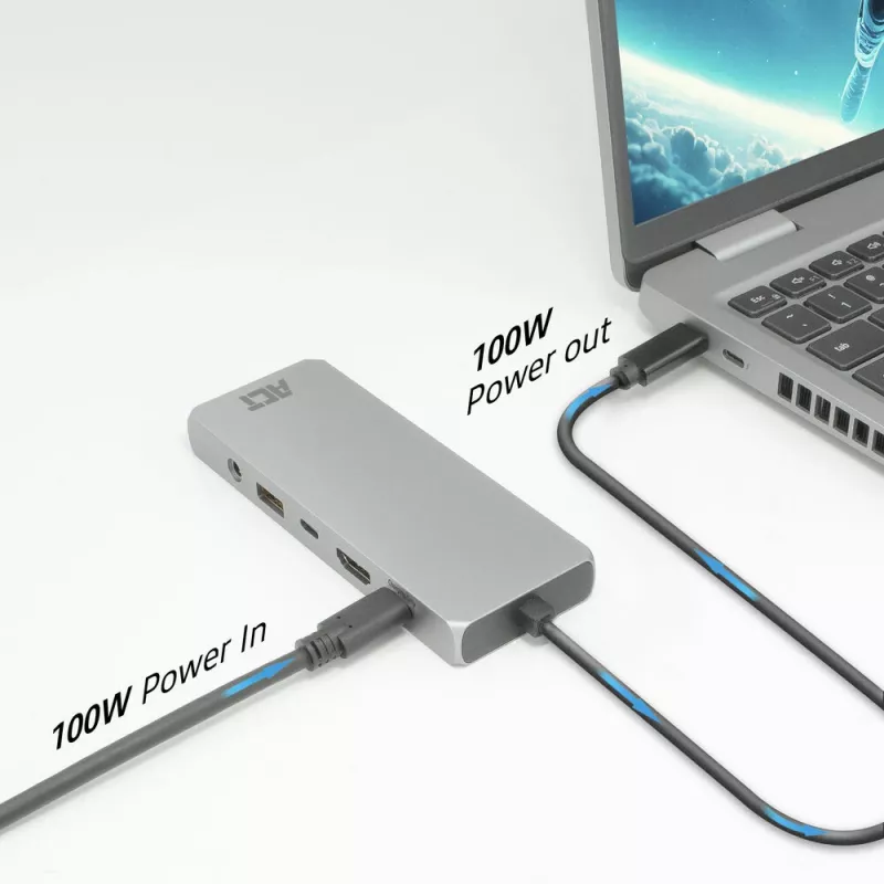 ACT AC7095 estação de acoplamento USB-C, USB 3.2 Gen 1, com fios, cinzento