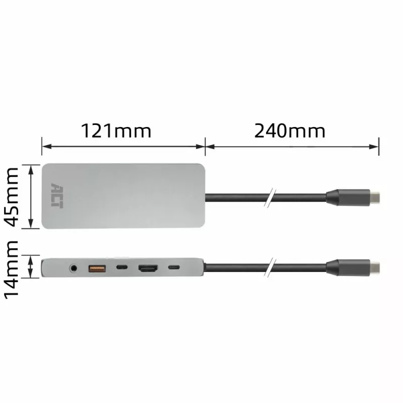 ACT AC7095 estação de acoplamento USB-C, USB 3.2 Gen 1, com fios, cinzento