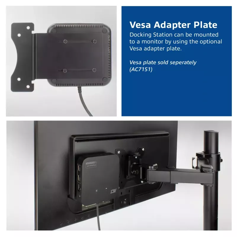 Docking station universal USB-C ACT 4K, para 2 monitores HDMI/DisplayPort, DisplayLink, design compacto