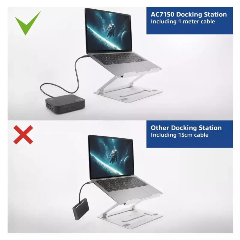 Docking station universal USB-C ACT 4K, para 2 monitores HDMI/DisplayPort, DisplayLink, design compacto