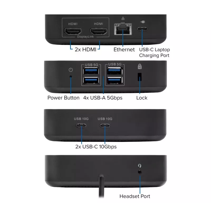Docking station universal USB-C ACT 4K, para 2 monitores HDMI/DisplayPort, DisplayLink, design compacto