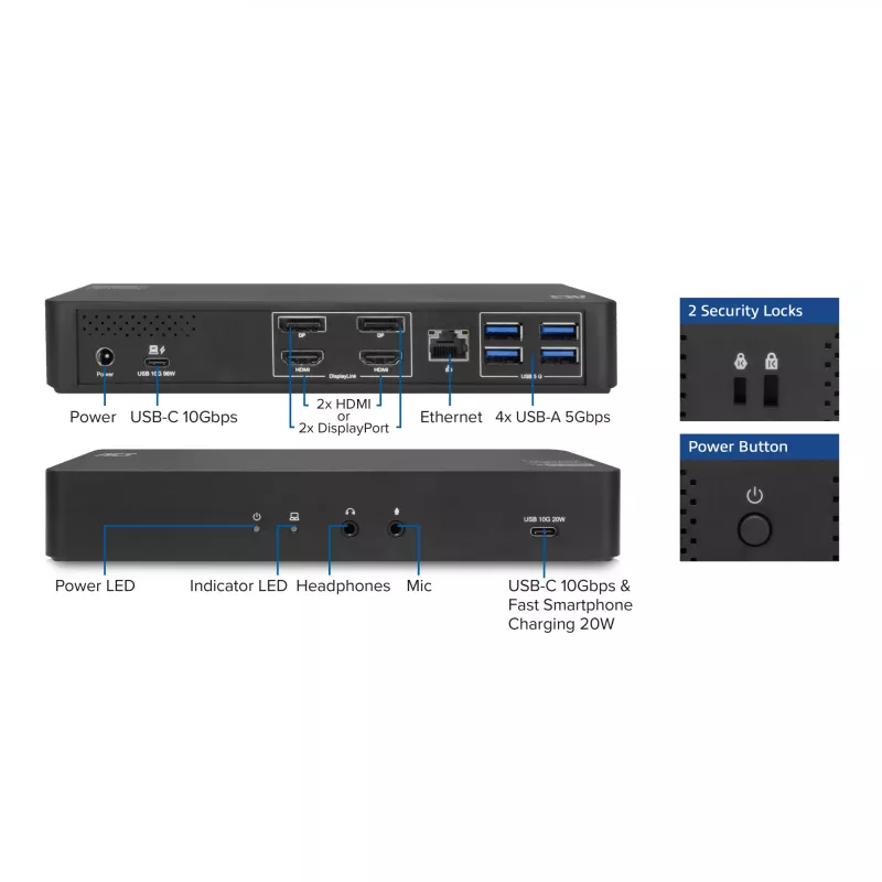 Docking station USB-C ACT 4K, para 2 monitores HDMI ou DisplayPort, DisplayLink