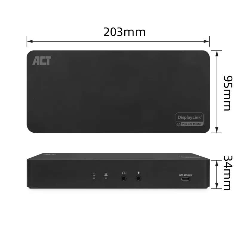 Docking station USB-C ACT 4K, para 2 monitores HDMI ou DisplayPort, DisplayLink