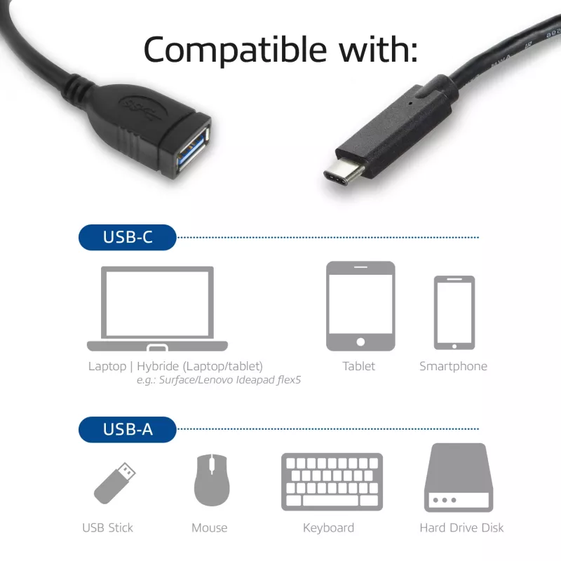 Cabo ACT USB 3.0 OTG USB-C macho para USB-A fêmea 0,2 m 5 Gbit/s