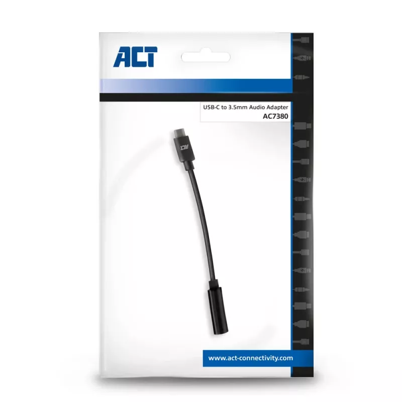 Cabo de áudio ACT AC7380 0,11 m ficha 3,5 mm USB Type-C macho preto