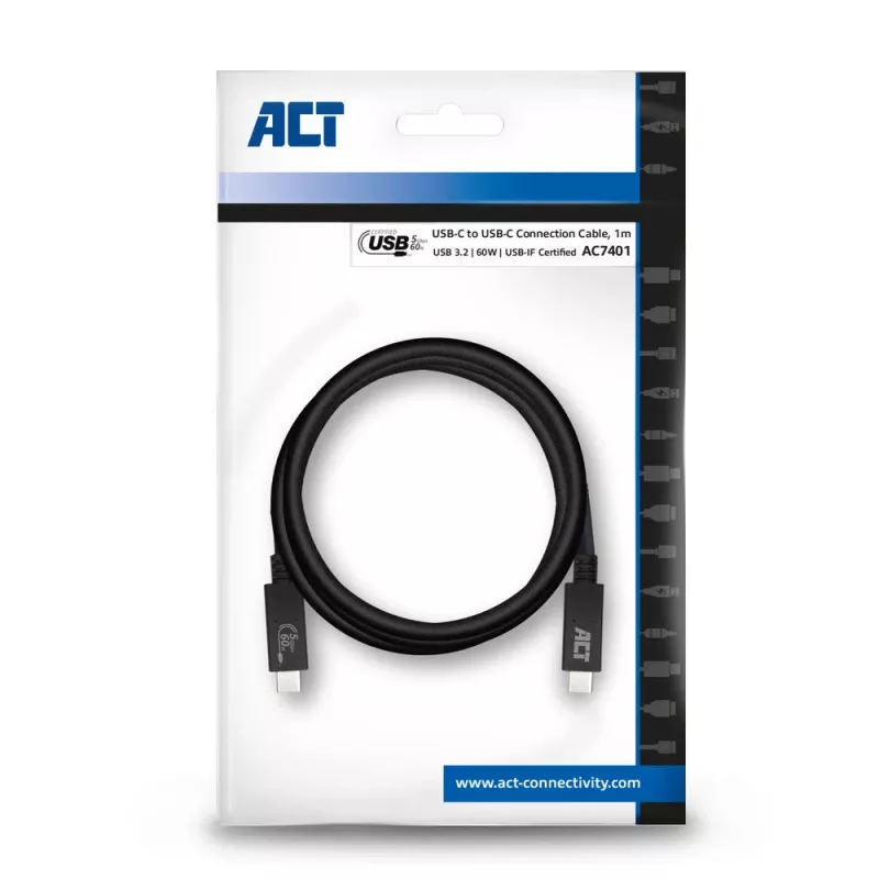 Cabo ACT USB 3.0 USB-C certificado USB-IF 1 metro 5 Gbit/s