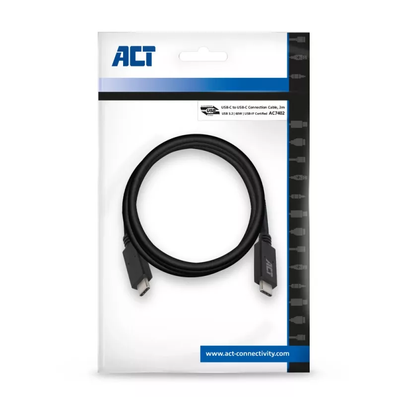 Cabo ACT USB 3.0 USB-C certificado USB-IF 2 metros 5 Gbit/s
