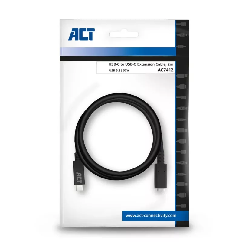 Cabo de extensão ACT USB 3.0 USB-C 2 metros 5 Gbit/s preto