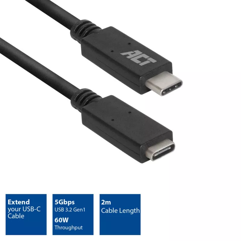Cabo de extensão ACT USB 3.0 USB-C 2 metros 5 Gbit/s preto