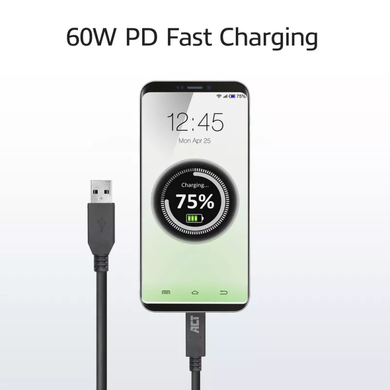 Cabo ACT USB 3.0 USB-A para USB-C 1 metro 5 Gbit/s preto