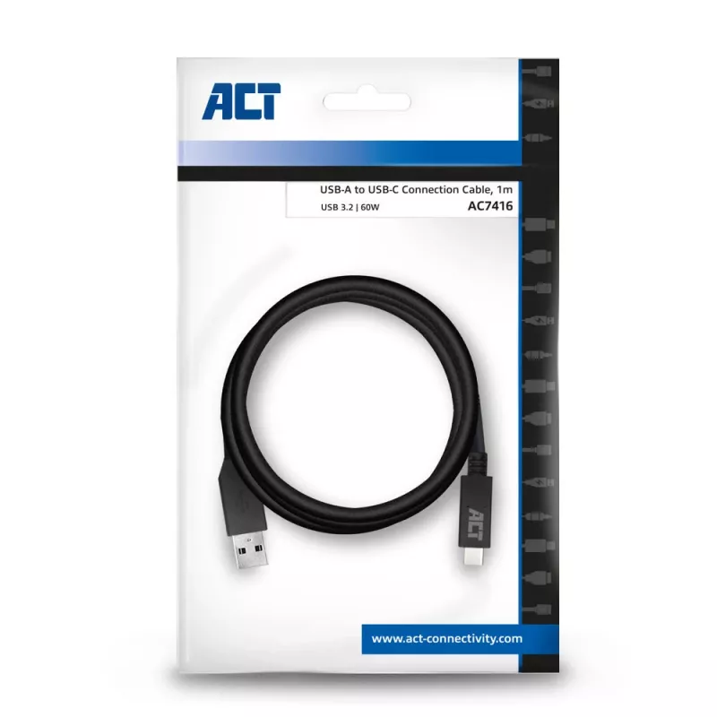 Cabo ACT USB 3.0 USB-A para USB-C 1 metro 5 Gbit/s preto
