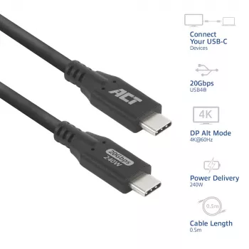 Cabo ACT USB4 20Gbps 240W USB Type-C 0,5 m preto