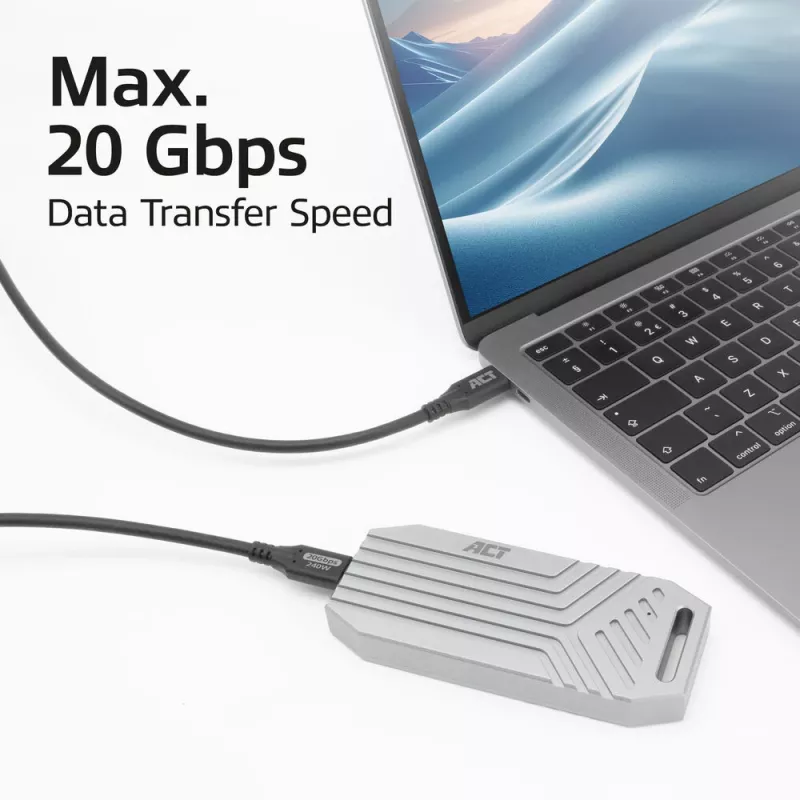 Cabo ACT USB4 20Gbps 240W USB Type-C 0,5 m preto