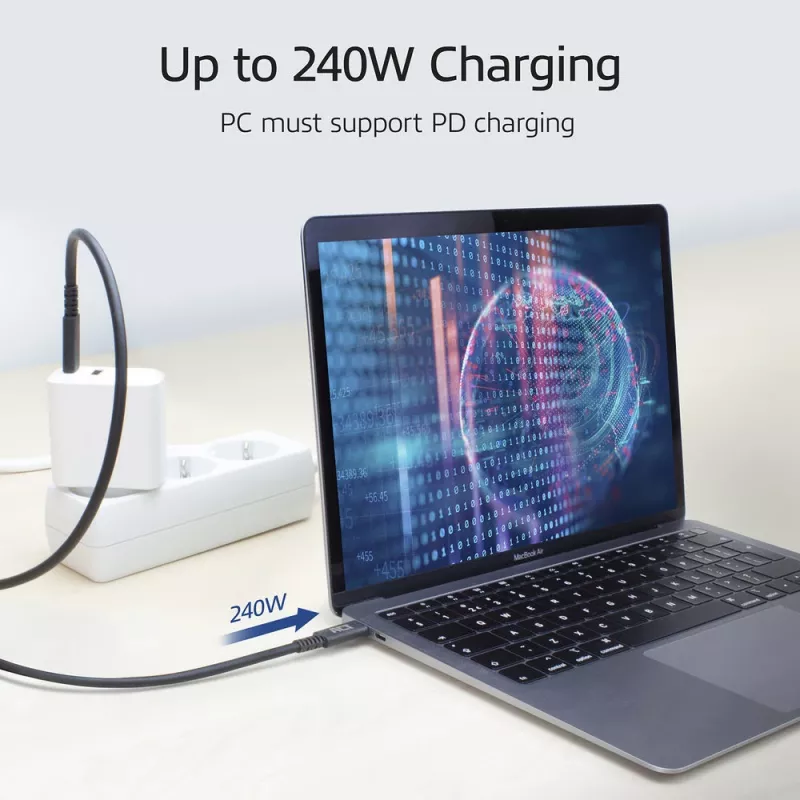Cabo ACT USB4® 40Gbps 240W USB Type-C®, certificado USB-IF, 0,8 metros