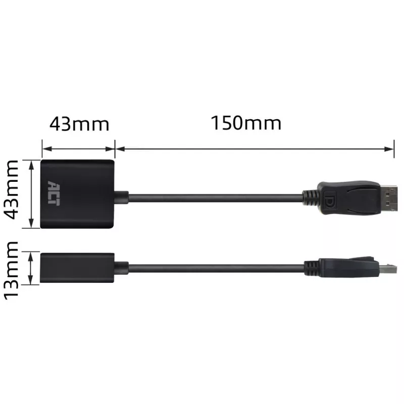 Adaptador ACT DisplayPort macho para DVI fêmea 0,15 m AC7510