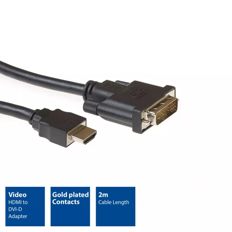 Cabo adaptador ACT 2 metros HDMI para DVI-D, HDMI-A macho – DVI-D Single-Link macho 18+1