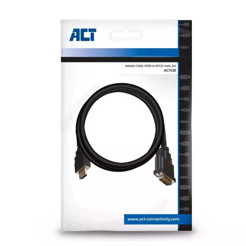 Cabo adaptador ACT 2 metros HDMI para DVI-D, HDMI-A macho – DVI-D Single-Link macho 18+1