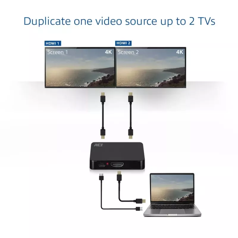 Splitter ACT 4K HDMI 1.4 2 portas 3840 x 2160 píxeis preto