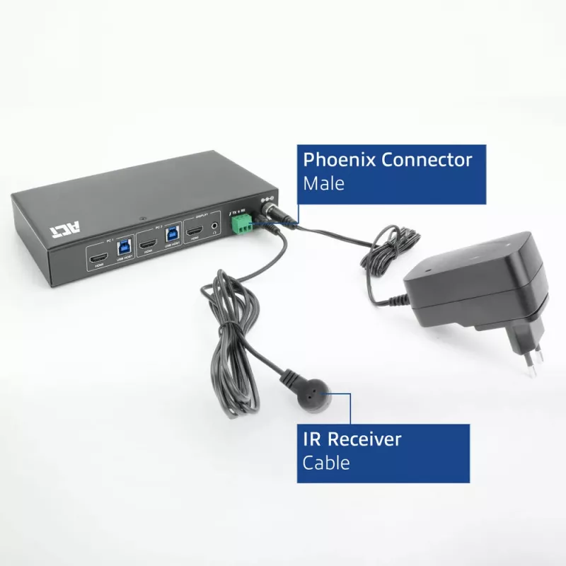 Switch KVM ACT 2 portas HDMI 4K@60Hz, USB 3.2 Gen1 (USB 3.0)