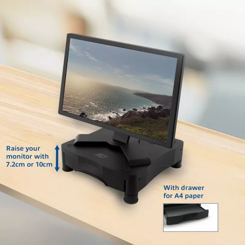 Suporte para monitor ACT AC8200 altura ajustável uma gaveta preto