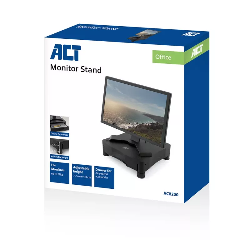 Suporte para monitor ACT AC8200 altura ajustável uma gaveta preto