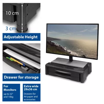 Suporte para monitor ACT extra largo AC8215 altura ajustável duas gavetas