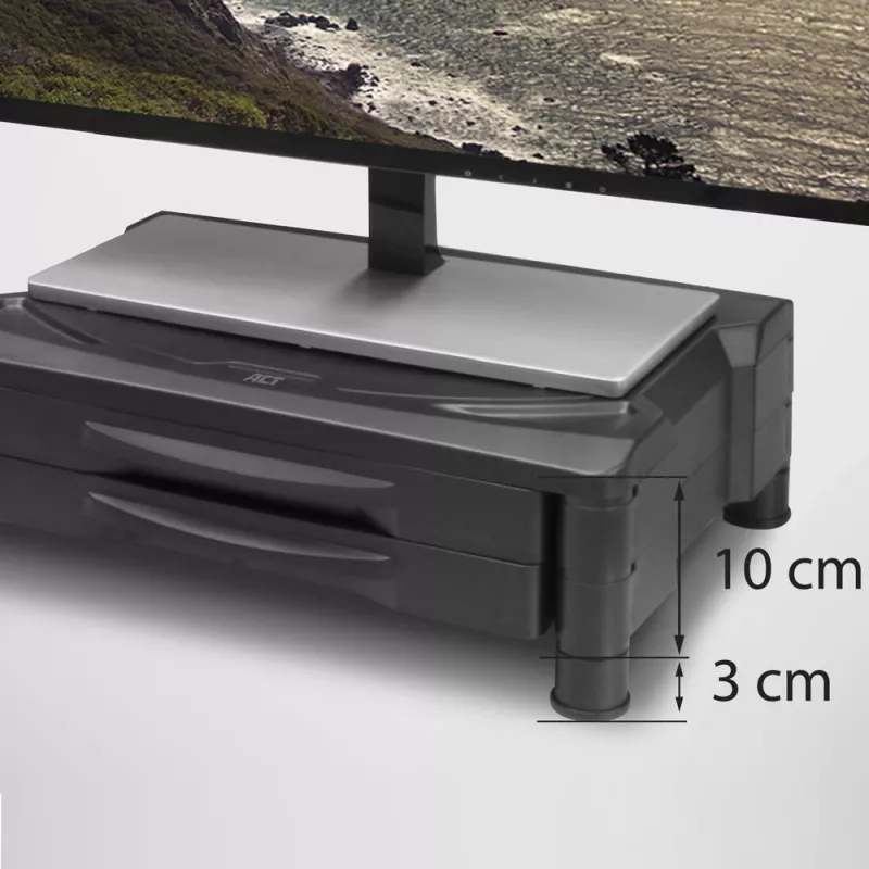 Suporte para monitor ACT extra largo AC8215 altura ajustável duas gavetas