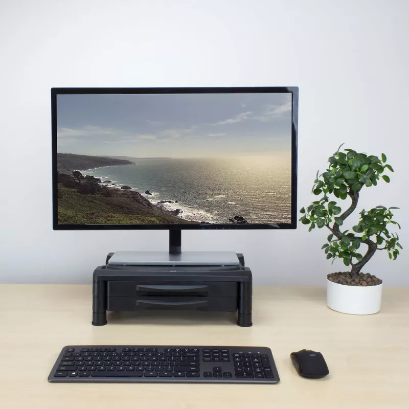Suporte para monitor ACT extra largo AC8215 altura ajustável duas gavetas