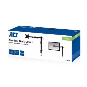 Braço para monitor único ACT fixação por grampo/por passagem 8 kg 10-32 polegadas