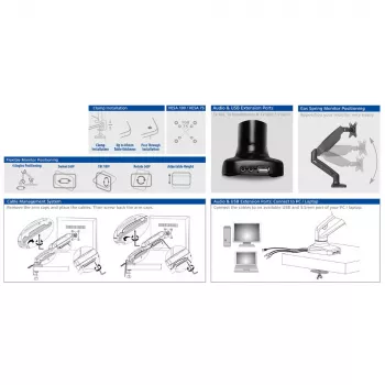 Braço para monitor com mola a gás ACT Office preto AC8311 fixação por grampo/por passagem 9 kg