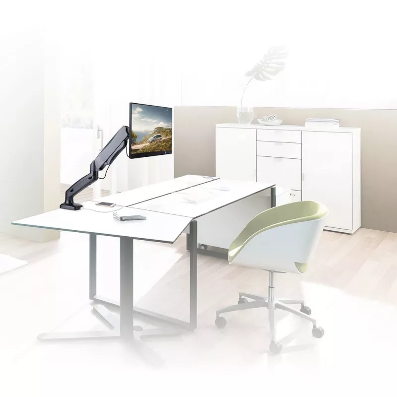 Braço para monitor com mola a gás ACT Office preto AC8311 fixação por grampo/por passagem 9 kg
