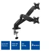 Braço duplo para monitor com mola a gás ACT Office fixação por grampo/por passagem 18 kg