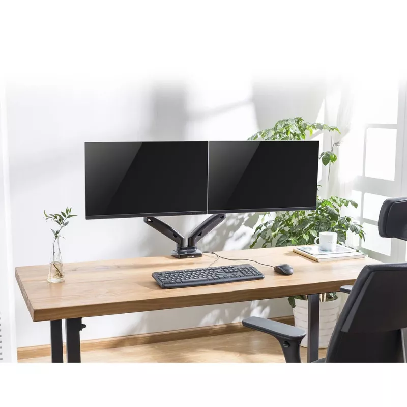 Braço duplo para monitor com mola a gás ACT Office fixação por grampo/por passagem 18 kg