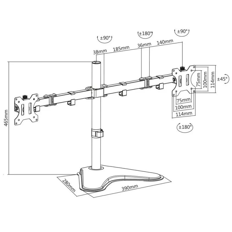Braço duplo para monitor autónomo ACT AC8320 peso máx. 16 kg ecrã mín. 33 cm ecrã máx. 81,3 cm