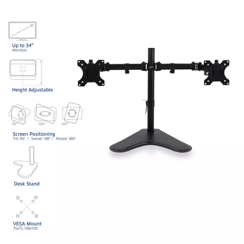 Braço duplo para monitor autónomo ACT AC8320 peso máx. 16 kg ecrã mín. 33 cm ecrã máx. 81,3 cm