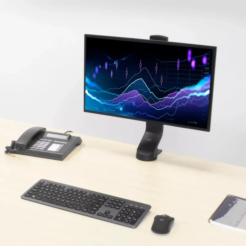 Braço para monitor único ACT para escritório, ajuste rápido de altura, fixação por grampo/por passagem, 8 kg