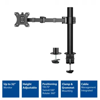 Braço para monitor único ACT Office Solid Pro fixação por grampo/por parafuso 12 kg 10-32 polegadas