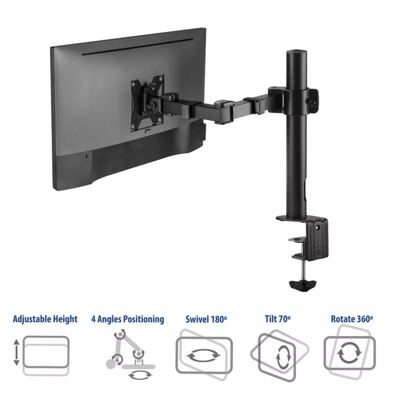 Braço para monitor único ACT Office Solid Pro fixação por grampo/por parafuso 12 kg 10-32 polegadas