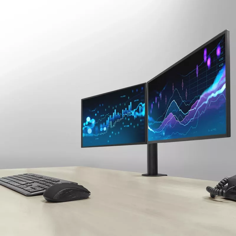 Braço duplo para monitor ACT Office Solid Pro – fixação por grampo/por passagem – 12 kg – 10–32 polegadas