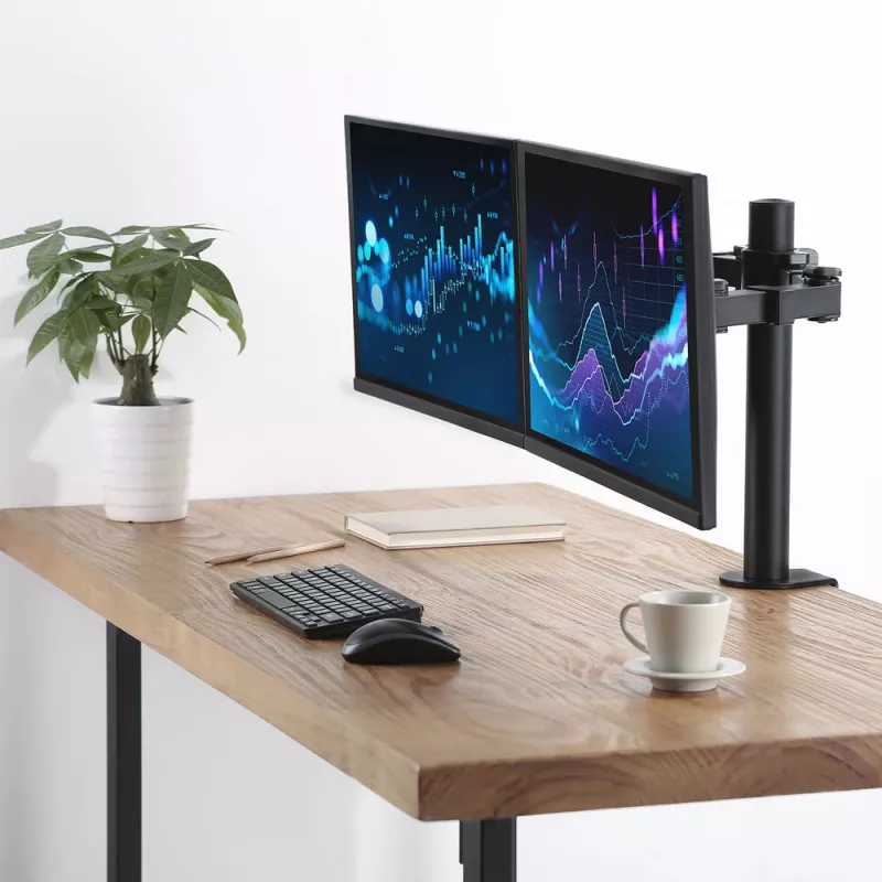 Braço duplo para monitor ACT Office Solid Pro – fixação por grampo/por passagem – 12 kg – 10–32 polegadas