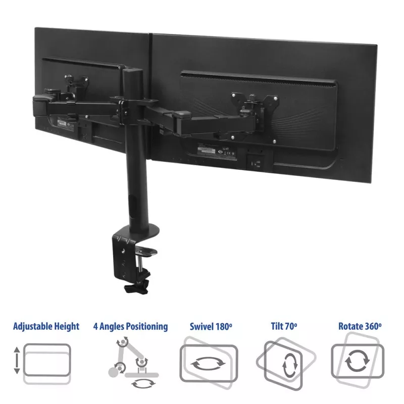 Braço duplo para monitor ACT Office Solid Pro – fixação por grampo/por passagem – 12 kg – 10–32 polegadas