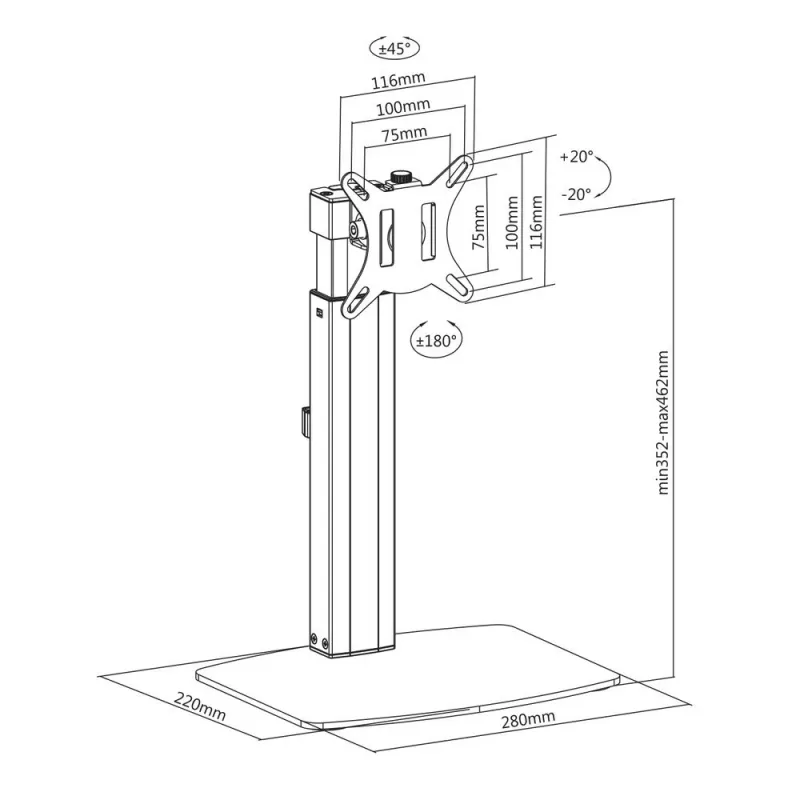 Braço para monitor com mola a gás autónomo ACT para escritório, capacidade de carga 7 kg, 10 a 32 polegadas