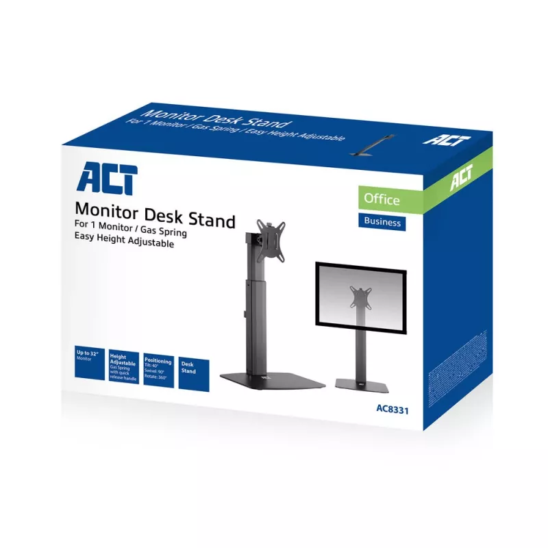 Braço para monitor com mola a gás autónomo ACT para escritório, capacidade de carga 7 kg, 10 a 32 polegadas